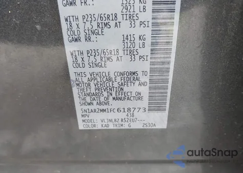 2015 Nissan Pathfinder S z USA, uszkodzony, nr VIN 5N1AR2MM1FC618773